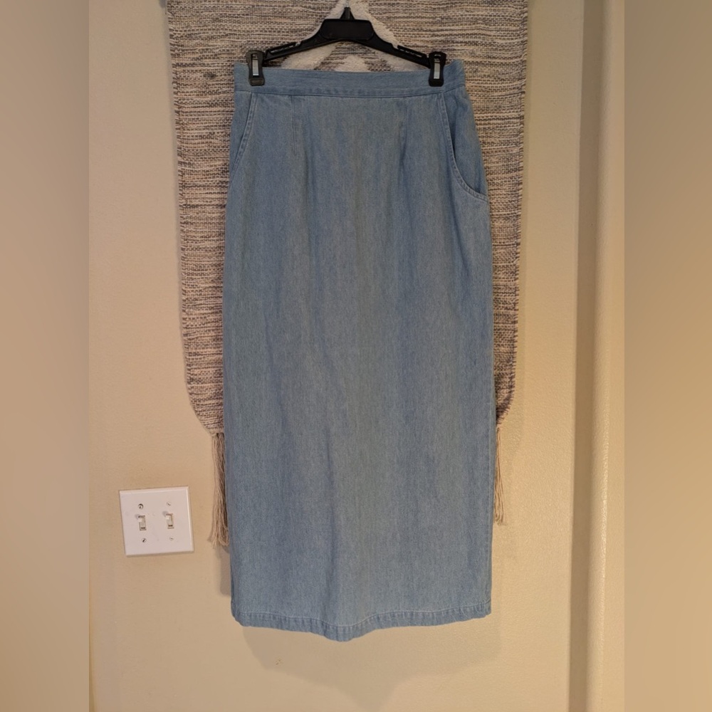 Blue Denim Midi Pencil Skirt with Zipper size M